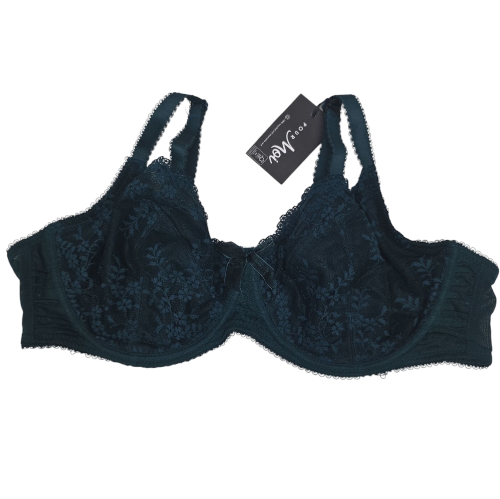 Pour Moi Flora Underwire Side Support Lace Bra 14802 Forest Green Size 40D New